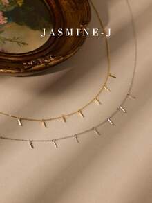 1pc S925 Sterling Silver Multi-Pendant Necklace, Includes One Polished Rectangular Pendant, One Mini Square Pendant Chain And One Gold Collarbone Chain. Minimalist, Delicate, Elegant, Suitable For Daily Wear Or Party Occasions. - Multicolor - View 4