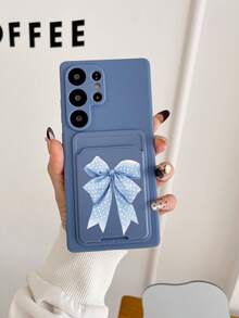 1pc Gray TPU Minimalist Bow Print 2-In-1 Card Holder & Anti-Slip Full Body Phone Case, Suitable For Apple - Multicolor - View 2