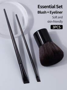 Bộ cọ trang điểm 3 trong 1 dành cho người mới bắt đầu: Cọ kẻ mắt vát, cọ kẻ lông mày vát và cọ đánh phấn phủ/má hồng cỡ lớn. Dễ sử dụng và mang theo, dụng cụ trang điểm thiết yếu. - màu đen - Xem 3