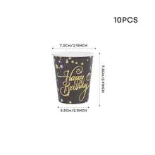 Juego de vajilla desechable de cumpleaños en negro y dorado, platos de papel de 9 pulgadas y 7 pulgadas, vasos de papel de 9 onzas, servilletas, kit de vajilla con estampado de confeti negro y dorado/plateado para celebración de cumpleaños de adultos, fiesta formal - Multicolor - Ver 6