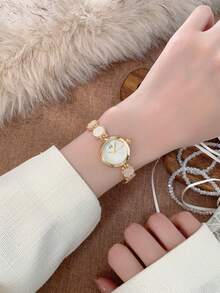 1pc Vintage Round Women's Quartz Watch, Fashionable & Elegant, Suitable For Daily Wear, Birthday Gift, Casual Gatherings And Banquets - Gold - View 3