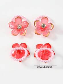 10pcs/Pack Mini Rhinestone Flower Hair Scrunchies For Girls, Red, Minimalist, Cute & Sweet, Versatile, Gentle On Hair, Elastic , Suitable For Daily Use - Red - View 6