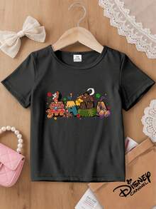 Disney 1 Piece Tropical Style Kids T-Shirt Moana MAMA Letter Print Girls Breathable Versatile White Short Sleeve Top, This Baby Girl Clothing Is Suitable Forr, Versatile And Non-Stuffy, Perfect For Spring And Summer, Vacations, Outdoor Activities, Amusement Parks, And Also Makes A Great Gift For Kids. - 黑色 - 查看 7