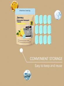 Jarrary 1 Pack/12 Pieces Lemon Scented Oxidized Easy-Dissolve Dishwasher Detergent Tablets, Removes Stubborn Grease And Food Residue, Suitable For Standard Built-In And Portable Dishwashers, Cookware, Glassware, Pots And Pans, Home, Apartment, Hotel, Commercial Use - Solid State - View 11