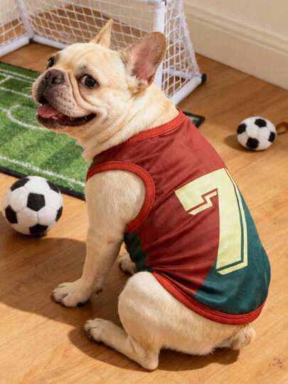1pc World Cup Colorblock #7 Soccer Jersey Pet Vest, Physical Flea Repellent, Reduce Shedding, Insulation & Breathable, Suitable For Small & Large Dogs, Indoor & Outdoor