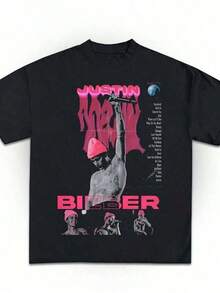 2026 Men Clothes Justin Bie Ber SWAG T-Shirt Album Launch Exclusive Vintage Style Fan Tee H Ailey Bieb Er Shirt Ju Stin Bieber Tour(Special Low Price For Good Friday & Easter) 100% Cotton Summer T-Shirt Round Neck Short Sleeve Streetwear Fashion Breathable Homme Soft Unisex - Black - View 1