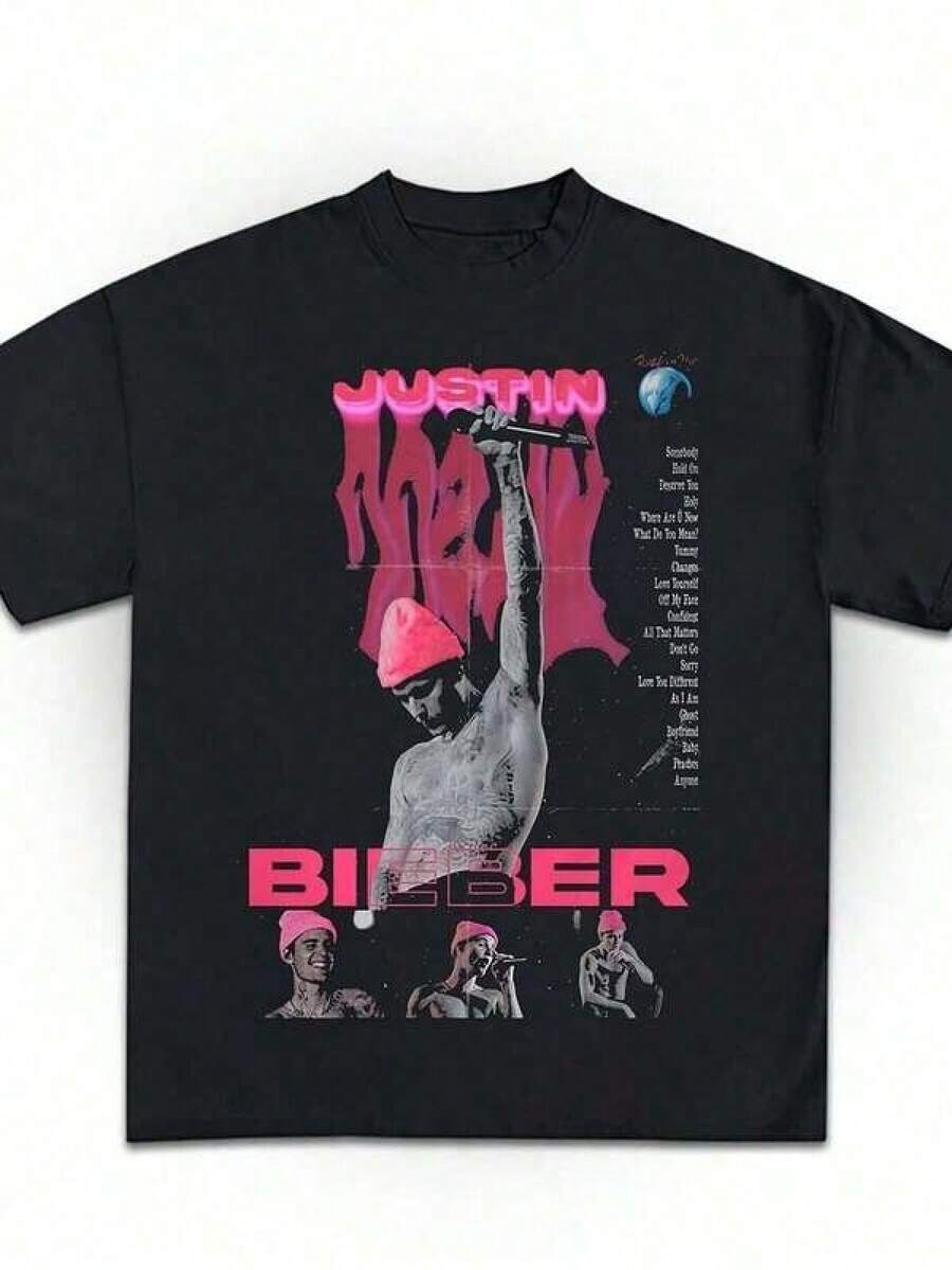 2026 Men Clothes Justin Bie Ber SWAG T-Shirt Album Launch Exclusive Vintage Style Fan Tee H Ailey Bieb Er Shirt Ju Stin Bieber Tour(Special Low Price For Good Friday & Easter) 100% Cotton Summer T-Shirt Round Neck Short Sleeve Streetwear Fashion Breathable Homme Soft Unisex - Black - View 1
