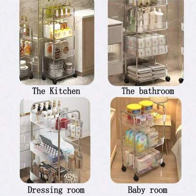 Carrinho de cosméticos transparente com rodas, um carrinho de cosméticos móvel transparente para uso doméstico, organizador e expositor multifuncional de grande capacidade para banheiro, acessórios de banheiro, carrinho de cozinha, carrinho de armazenamento com rodas, suporte de chão para banheiro, suporte móvel multifuncional, adequado para escritório e sala de estar, organizador de cosméticos transparente, carrinho de cosméticos transparente com rodas.
