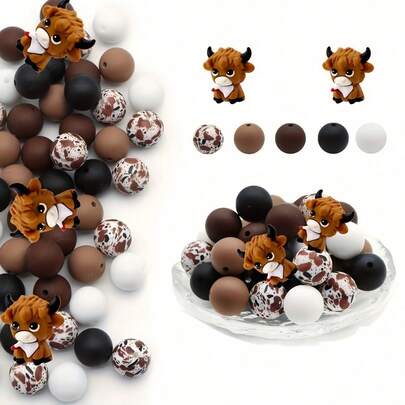 3/30pcs Brown 3D Highland Cow Silicone Beads, Suitable For Jewelry Making, Keychains, Bracelets, Bag Decorations, Also Can Be Used As Holiday Gifts Or Party Supplies