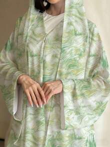 女士时尚印花休闲睡袍，优雅睡袍，适合日常休闲、旅行、度假或派对等场合 - 綠黃色 - 查看 5