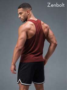 Zenbolt Men's Basic Solid Color V-Neck Embossed Slim Fit Athletic Tank Top - Red - View 2
