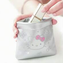(授權) Sanrio Hello Kitty 金屬銀色擠壓收納包－迷你化妝包，方便的線材與耳機收納整理袋，可愛口袋錢包，適合女性 - 查看 2