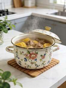 1 nồi tráng men, nồi nấu canh hai quai, nồi hầm có nắp, chống dính, thích hợp cho bếp ga và bếp từ. - Xem 8