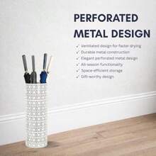 Concepts - Soporte para paraguas de metal resistente de 8 x 20 pulgadas soporte de almacenamiento duradero para paraguas uso en interiores y exteriores organizador elegante y moderno para entradas - Encaje de flores blancas - Ver 5