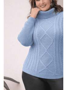 Plus Size Winter Knit Blouse With High Neck - Size GG - Blue - View 2