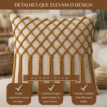 Cotton Macrame Cushion Cover - Caramel/Chocolate Color - 45cm X 45cm - 焦糖 2 - 查看 3
