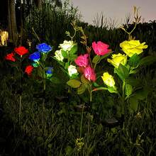 Solar Powered Realistic Rose Flower Garden Lights, 3-Head Outdoor Decorative Lights, Suitable For Christmas Garden, Yard, Patio, Path Decor, Valentine's Day, Mother's Day, Wedding Floral Theme Decoration, Solar LED Holiday Lights - White - View 9
