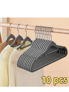 10pcs Space-Saving Hat Rack, Beige & Gray Color, Organic Material Wardrobe Hanging Hook, Can Hold 8 Hats/Vests/Scarves, Multi-Functional Storage Organizer For Dorm/Bedroom, Practical Household Storage Solution, Perfect Mother's Day Gift For Tidy Lovers - Flocked Hangers - View 16