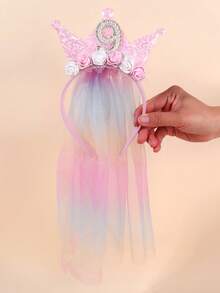 1 Stück Prinzessin Geburtstags Krone Haarband für Mädchen, mit langem Regenbogen Farbverlauf Schleier, glitzernde Pailletten Zahlen 1-5 & Blumen Deko, süßes Haarband, geeignet als Party Foto Requisite, süßes Mädchen Tüll Haarschmuckstück, tolles Geburtstagsgeschenk, Teenager Haaraccessoire - Verschiedenfarbig - Übersicht 17