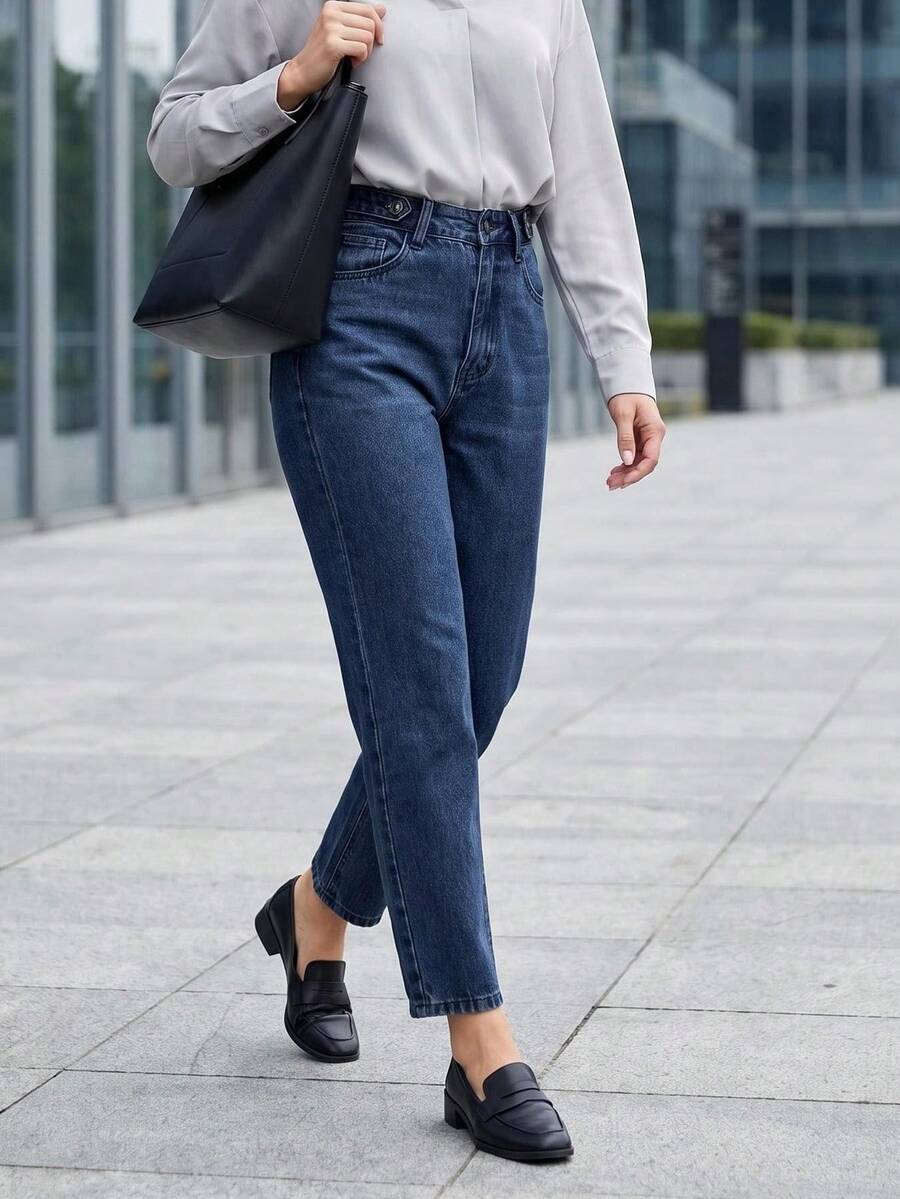 Azul retro, cintura alta, jeans, denim, azul oscuro, desplazamientos diarios, dale a tu madre un pantalón como regalo - Pantalones vaqueros 2029 - Ver 1