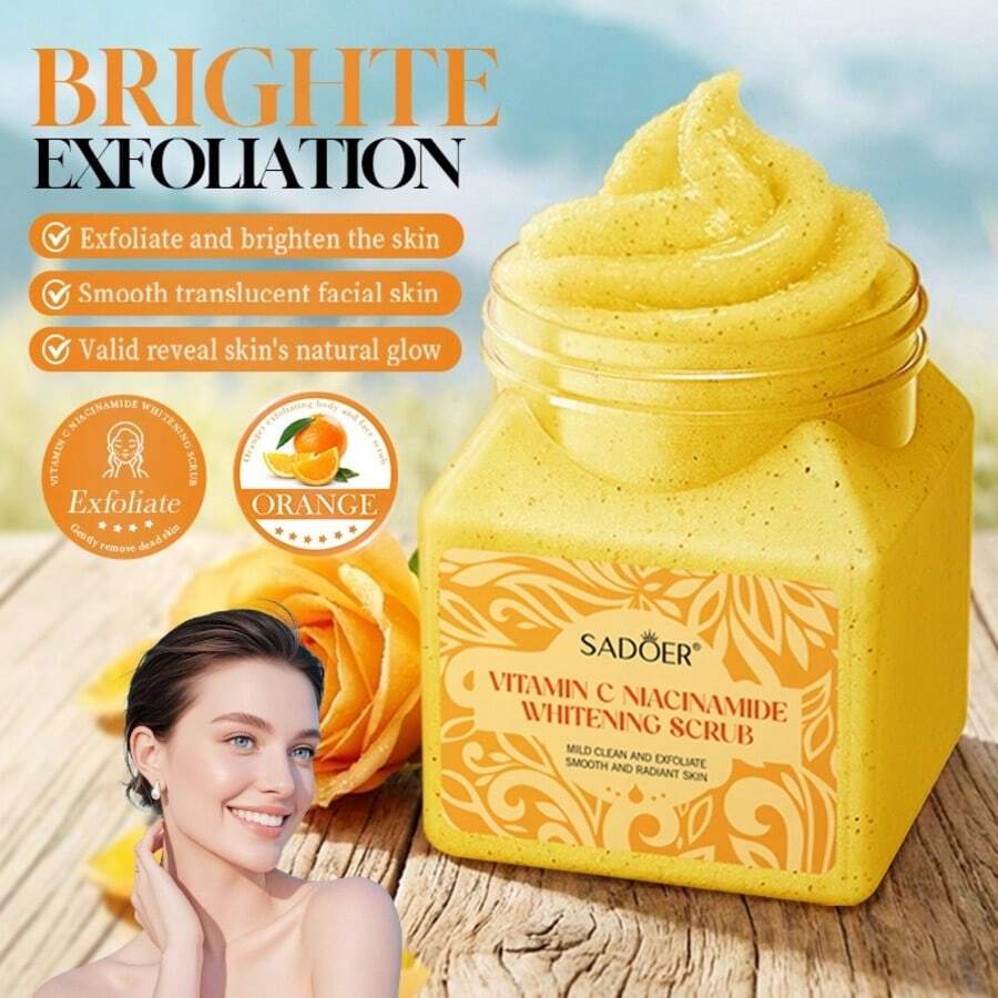 1 hộp tẩy tế bào chết Vitamin C & Niacinamide, hạt mịn hương cam quýt, không gây kích ứng, dùng cho mặt và toàn thân, cải thiện chứng dày sừng nang lông, làm sáng da, làm sạch sâu. - cam quýt - Xem 1