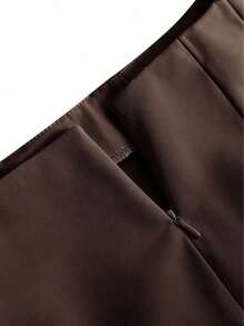 Pantalones rectos de pierna ancha de unicolor para mujer, pantalones casuales de pierna recta, versátiles para diversas ocasiones y para ir al trabajo, color blanco primaveral - Marrón - Ver 7