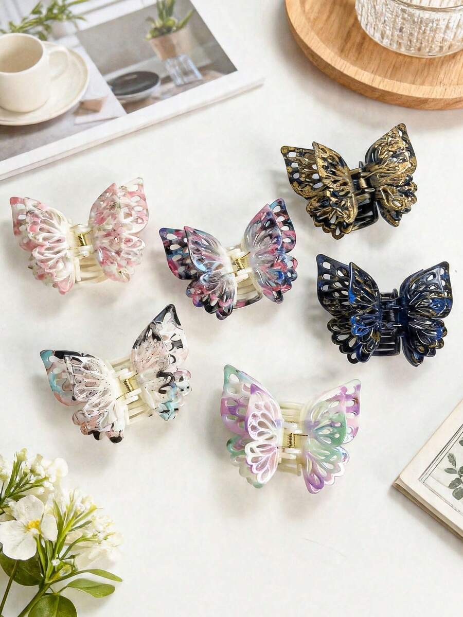 2 chiếc kẹp tóc hình bướm rỗng 3 lớp kiểu tranh mực cho nữ, kẹp tóc hình bướm rỗng 3 lớp ngọt ngào và dễ thương cho bé gái, phụ kiện tóc đa năng, nhẹ nhàng cho tóc. - Nhiều màu - Xem 1