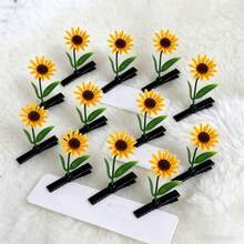 9pcs Yellow Sunflower Hair Clips, Fun & Cute Party Headpiece, Gift For Friends - Yellow - View 3