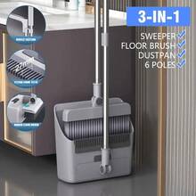 ZBEZBE Broom And Dustpan Set,Masthome Long Handle Broom And Dustpan Set,Squeegee Broom And Brooms For Sweeping Indoor Set,Broom With Stand Up Dustpan Combo Set For Home, Office - Bộ dụng cụ 3 trong 1 màu xám (không kèm dụng cụ cạo) - Xem 1
