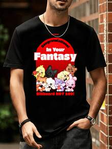 ATEEZz Aniteez In Your Fantasy Short-Sleeve Cotton Summer T-Shirt With Retro Graphic Design - 黑色 - 查看 1