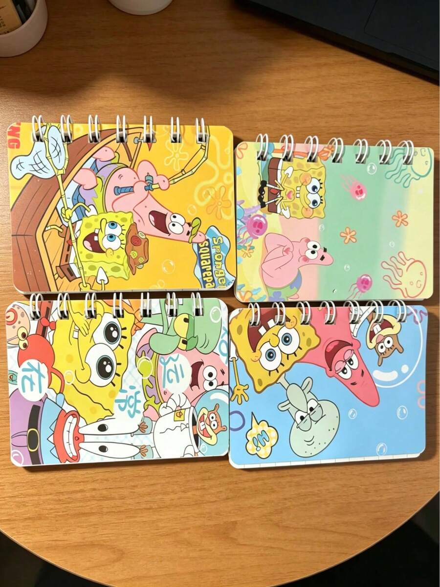 SpongeBob SquarePants 1本A7螺旋装订卡通笔记本，厚款日记本，适合记账和写作 - 彩色 - 查看 1