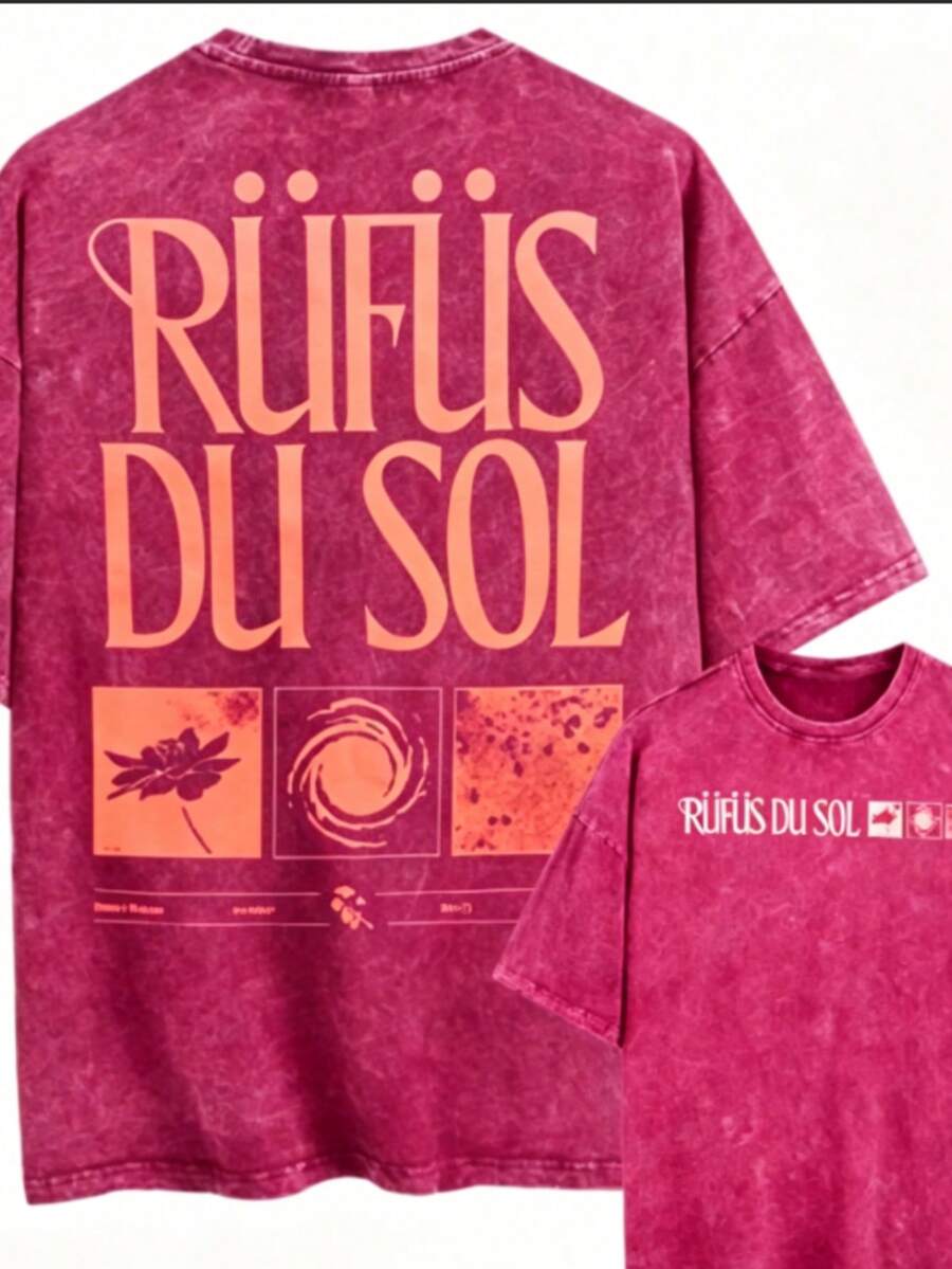 Summer TopsVintage Washed Oversized Black Tshirt Graphic Men Women Clothing Rufus Du Sol, Leaf, Circle, Texture American Vintage Rufus Du Sol 2025 Concert Shirt Summer New Streetwear Mens And Womens TShirtLoose And Comfortablesummer Clothes - Màu Hồng Tươi - Xem 1