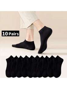 10 pares de calcetines cortos negros deportivos, calcetines invisibles para hombres - Negro - Ver 5
