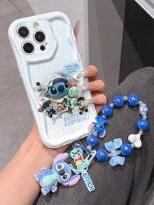 Disney Has Authorized, Phone Case - Chain Set, The Stitch Lilo & Stitch Phone Case Plus A Silicone 3D Or Fluffy Style Stitch Bracelet With Metallic Ring Removable Bracelet, Stitch And Angel Pattern, Compatible With Iphone 17/16/15/14/13/12/11/XS/XR/X Plus Pro Max, Wavy Design Phone Case For Girl, A Stylish Cartoon Summer Phone Case, The Perfect Gift Choice, Phone Protection, Durable Phone Cover, Great Gift For Friends And Family - Kiểu trắng B - Xem 3