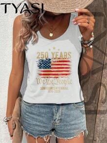 TYASI -250 Years American Flag We The People Tank Top  1776-2026 Patriotic Top-Women's  Sleeveless Shirt, Minimalist And Fashionable, Women Vest,Suitable For Summer - 白色 - 查看 4