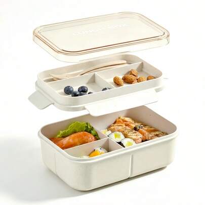 1 hộp cơm bento nhiều ngăn bằng rơm lúa mì, hộp cơm trưa di động dành cho học sinh và nhân viên văn phòng, túi đựng cơm trưa.