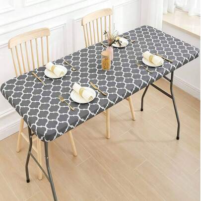 Khăn trải bàn hình chữ nhật dài 1,8 mét, lót vải nỉ, kích thước 30"x72", chống thấm nước và dễ vệ sinh, họa tiết kẻ caro xám, thích hợp cho cắm trại, tụ họp và dã ngoại.