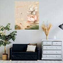 Pintura en lienzo 2D plana, sin marco, arte de pared único estilo loto y hojas, dorado - Lienzo envuelto minimalista moderno, decoración vertical para colgar, adecuado para sala de estar, dormitorio, oficina - Decoración elegante para el hogar, Día de la Madre, Cumpleaños - Enmarcado - Ver 5