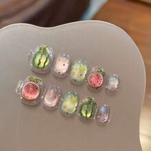 Spring New Style Ice-Clear Watermelon Fresh Dopamine Handmade Cat-Eye Cute Nail Art Fake Nail Patches - S - View 2