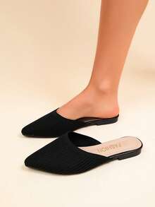 Zapatos planos de punta fina de unicolor, cómodos y de moda para mujer - Negro - Ver 5