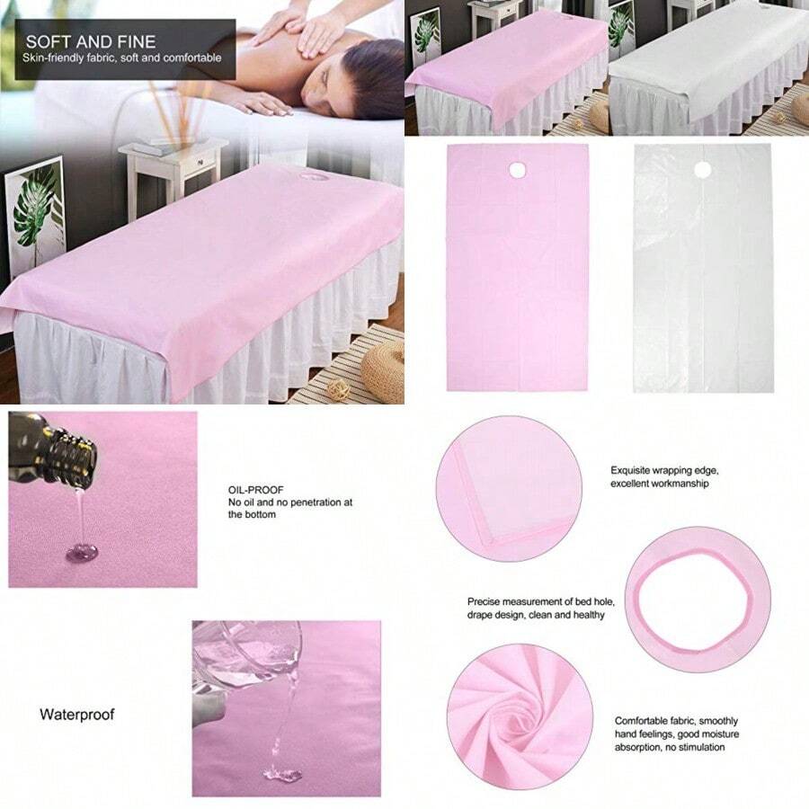 Sábana de masaje para spa poliéster a prueba de aceite SPa cubierta de mesa de salón con orificio facial colchón sofá reutilizable lavable a máquina espesada suave impermeable 2 piezas 02 - como en la imagen - Ver 1