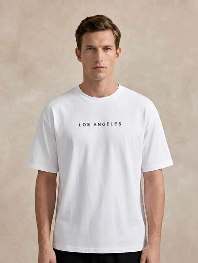 Courvante Men's Short Sleeve Casual T-Shirt With Printed Texts, Summer, Father's Day Gift
