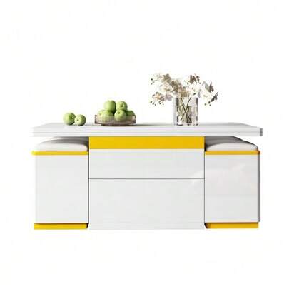 Modern White High Gloss Coffee Table, Elegant Side Table, Multifunctional And Height Adjustable Coffee Table, Folding Dining Table Or Living Room Furniture, 100 X 50 X 43 Cm (Length X Width X Height).