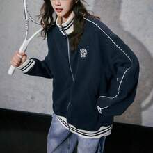 Baseball Jacket With Stand-Up Collar, Spring And Autumn Jacket For Men And Women, Retro American Sweatshirt, Casual, Loose-Fitting And Versatile Jacket - White-gray - View 4