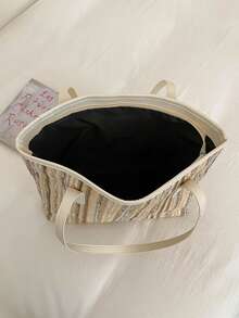 2026 Striped Versatile Large Capacity Tote Bag, Fashion Personalized Casual Niche Design High-Quality Shoulder Bag For Women - Khaki - View 11