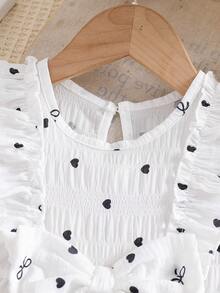 Baby Girls' Cute Elegant Round Neck Random Heart & Bow Print Ruffle Hem Sleeveless Bow Decor Half-Open Front Patchwork Ruffle Hem A-Line Dress, Fashion Versatile Girls Clothing, Baby Birthday Gift, Suitable For Spring/Summer Occasions, Parties, Outings - Multicolor - View 4