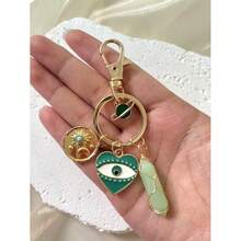 1pc Natural Stone Green Quartz Evil Eye Planet Moon Sun Turquoise Pendant Keychain Bag Charm Decor Light Versatile Minimalist Atmospheric Retro Small Gift For Daily Use Car Accessories School Cute Goth Y2k Bag Charms Lanyards With Id Holder Christm - 多色 3 - 查看 9