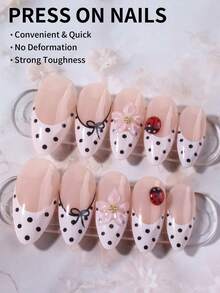 24pcs Short Oval Polka Dot Press-On Nails Set, Includes 1 Double-Sided Adhesive And 1 Nail File, Short Polka Dot Nails Make Your Fingertips Shine And Be Attractive, Perfect For Parties, Dancing And Daily Use - Multicolor - View 4