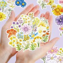 50pcs Cute Aesthetic Watercolor Flower Stickers, Assorted Daisy Sunflower Botanical Wild Plant Decals, Kids Scrapbooking Diary Stationery DIY Craft Decor - Multicolor - View 1