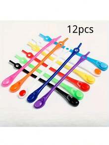 6 Pairs Silicone No-Tie Elastic Shoelaces, Solid Color Rivet Design, Lightweight And Easy To Install, Washable - Multicolor - View 2